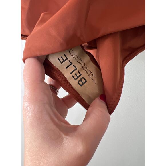 NEW Belle The Label Deep V Neck One-Piece Pull On Tie Strap  Swimsuit Brown XL - Picture 4 of 8